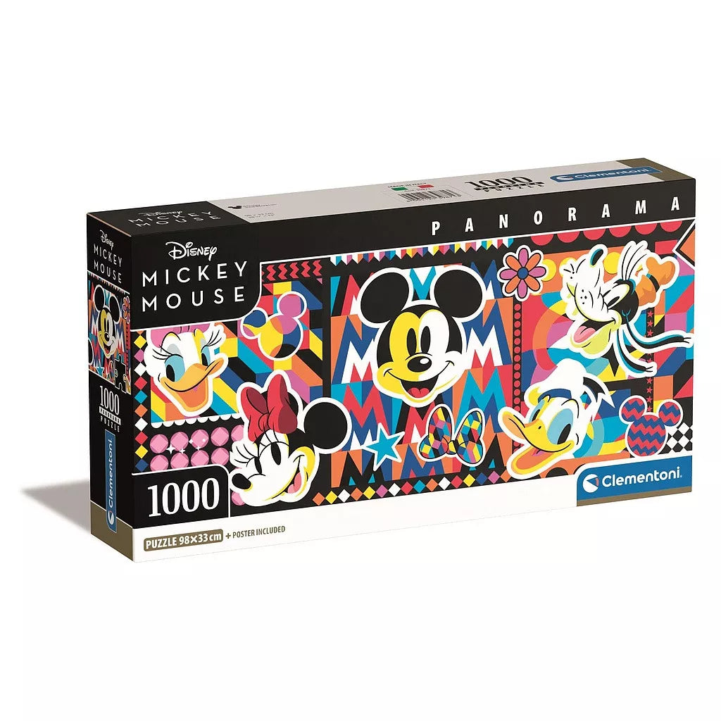 Puzzle compact panoramique Disney Mickey Pop Art 1000 pièces + poster inclus Clementoni