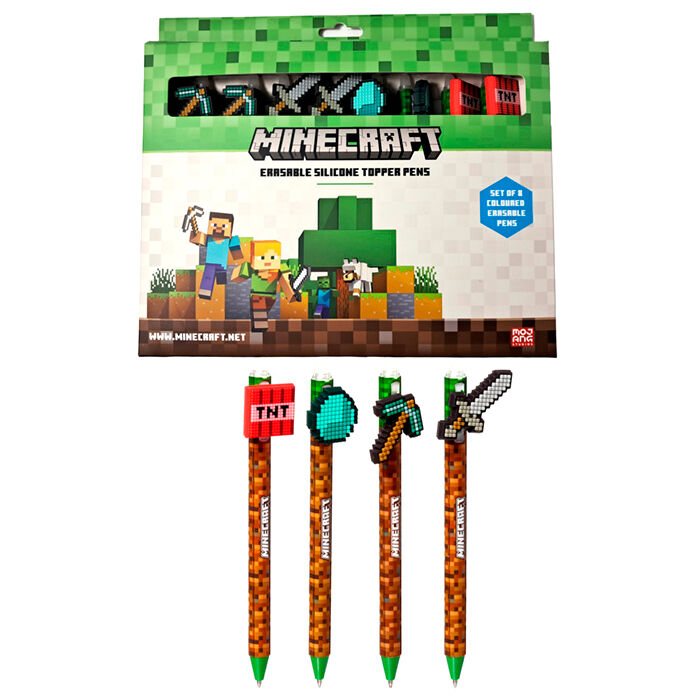 Coffret de 8 stylos de couleur effaçables Minecraft