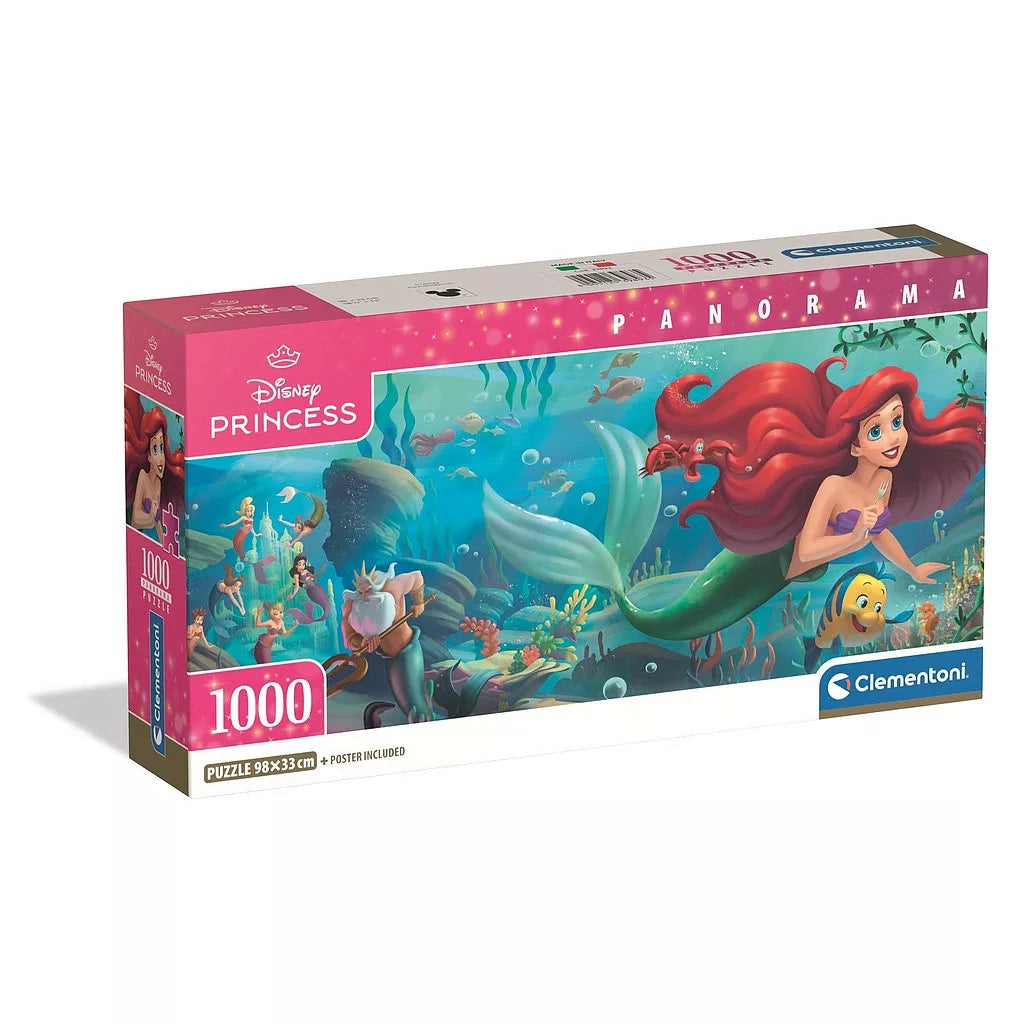 Puzzle compact panoramique Disney Princesse Ariel 1000 pièces + poster inclus Clementoni