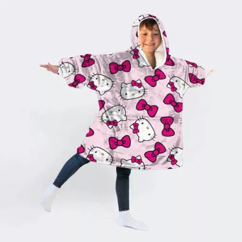 Couverture polaire en peluche à enfiler Hello Kitty, poncho 7-14 ans