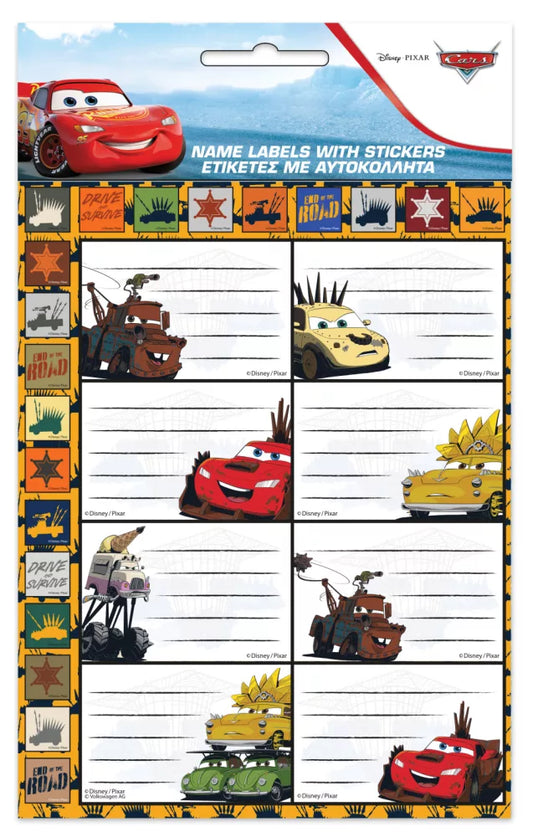 Lot de 16 étiquettes + autocollants Cars