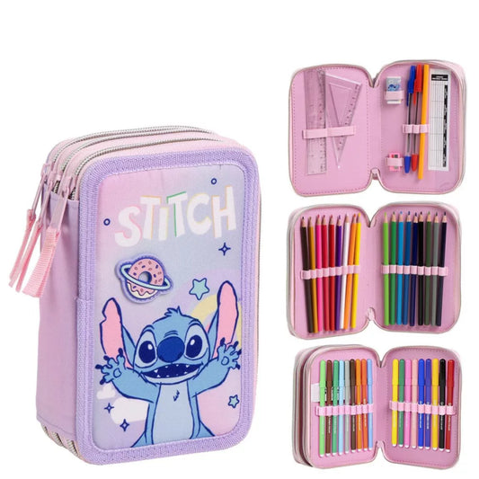 Trousse à crayons remplie Stitch 3 niveaux
