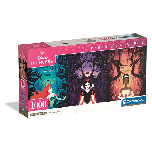 Puzzle compact panoramique de 1000 pièces + poster inclus Disney Princesses Villains Clementoni
