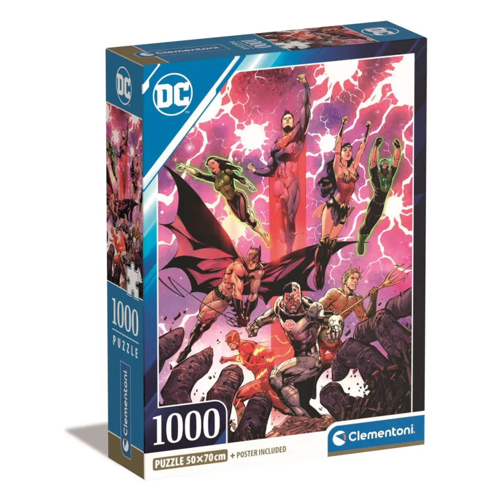 Puzzle compact 1000 pièces Défenseurs de la Ligue des Justiciers avec poster inclu Clementoni