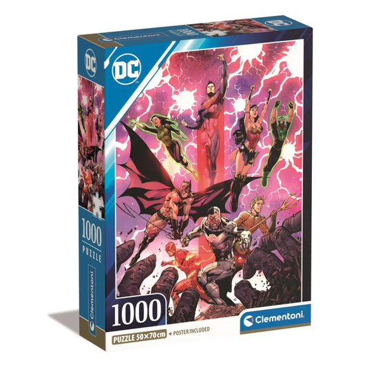 Puzzle compact 1000 pièces Défenseurs de la Ligue des Justiciers avec poster inclu Clementoni