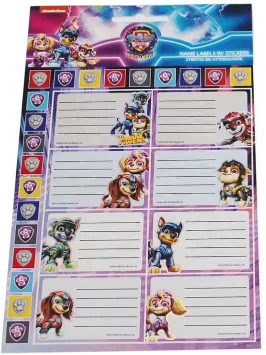 Lot de 16 étiquettes + autocollants Pat Patrouille