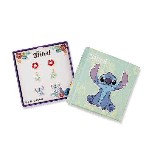 Lot de 3 paires de boucles d'oreilles Disney Stitch en argent