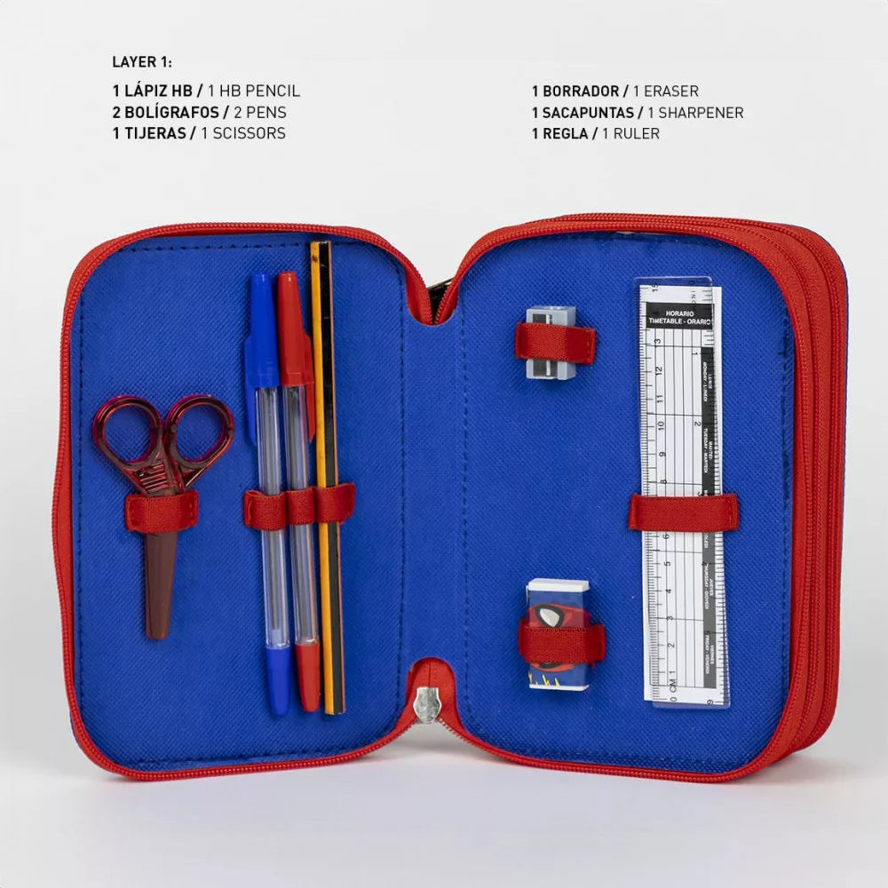 Trousse à crayons remplie à 3 niveaux Spiderman