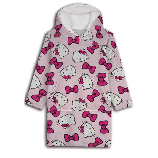 Couverture polaire en peluche à enfiler Hello Kitty, poncho 7-14 ans
